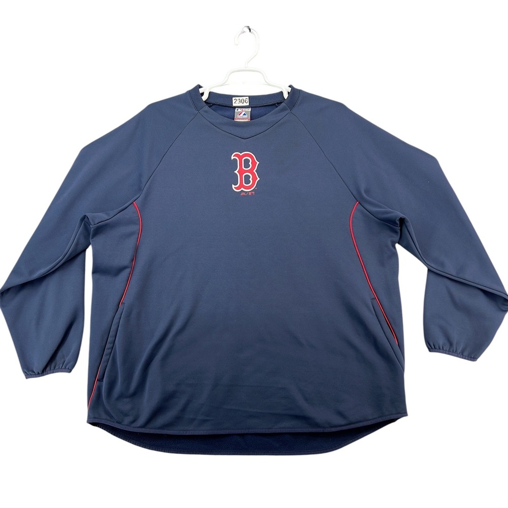 Majestic Boston Red Sox Therma Base Pullover Windshirt Mens 2XL Navy Blue MLB